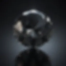 Close-up view of a black diamond reflecting light