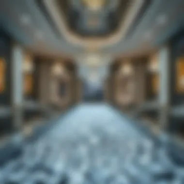 An elegant jewelry store interior highlighting a diamond display case filled with loose diamonds.