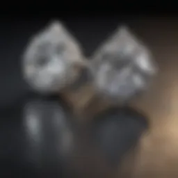 Close-up view of sparkling diamond stud earrings on a velvet background.