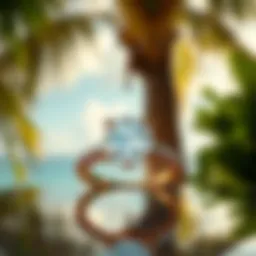 A stunning diamond ring set against a tropical backdrop