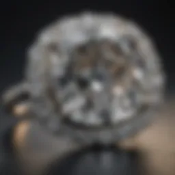 Close-up view of a diamond ring with an elegant cut, showcasing its brilliance.