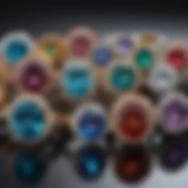 Diverse Gemstones in Antique Engagement Jewelry A collection of various gemstones commonly used in antique engagement rings, highlighting their colors and shapes.
