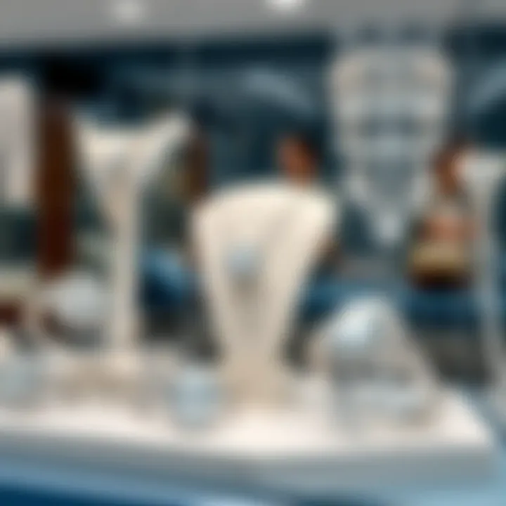 Showcase of White Gold Jewelry Elegant white gold jewelry pieces on display.