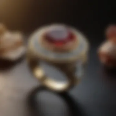 A beautifully crafted ring displayed against a luxurious backdrop