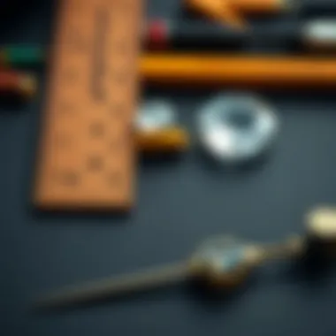 Ruler and jewelry caliper placed on a table