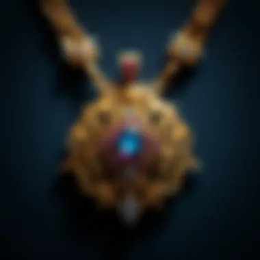 An exquisite pendant necklace featuring intricate design and gemstones