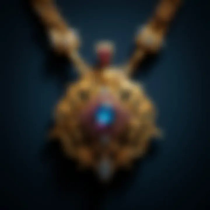 An exquisite pendant necklace featuring intricate design and gemstones