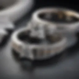 Elegant wedding band set alongside a princess cut solitaire engagement ring