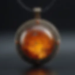 Close-up of a vintage Baltic amber pendant showcasing its intricate inclusions