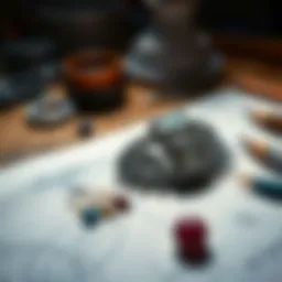 Intricate jewelry design sketch on a workbench