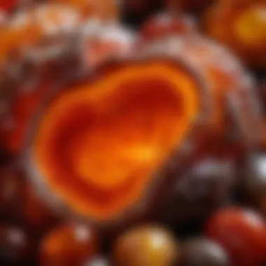 Vibrant Patterns of Fire Agate Close-up view of fire agate showcasing its vibrant colors and unique patterns