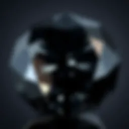 Close-up view of a man-made black diamond showcasing its unique texture and shine.