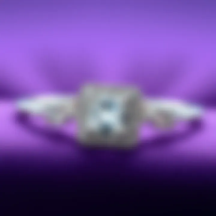 Trendy square engagement ring styles displayed on a velvet background