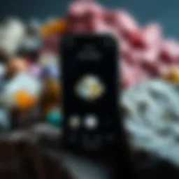 An iPhone displaying a rock identification app with colorful minerals in the background