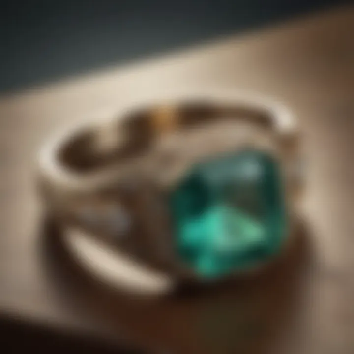 An exquisite emerald ring elegantly presented on a velvet surface