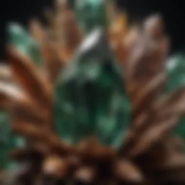 Spiritual Significance of Crystals An artistic representation of dark green and brown crystals emphasizing their spiritual and metaphysical attributes