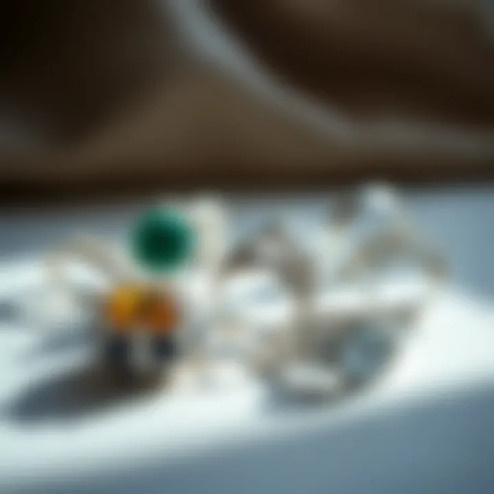 Display of various styles of Amazon silver rings arranged aesthetically
