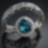 Close-up view of a blue green Montana sapphire ring showcasing its brilliance