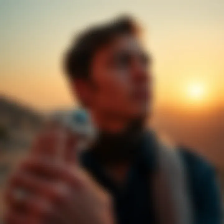 A person admiring a blue Nile diamond bracelet in a thoughtful setting
