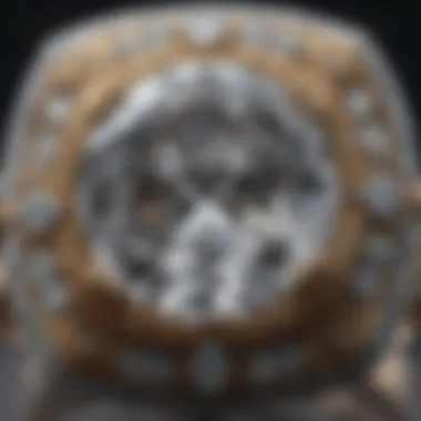 Close-up view of the intricate craftsmanship in a diamond ring