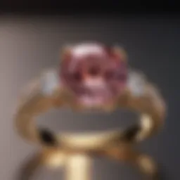 Close-up of a stunning pink diamond set in a gold engagement ring