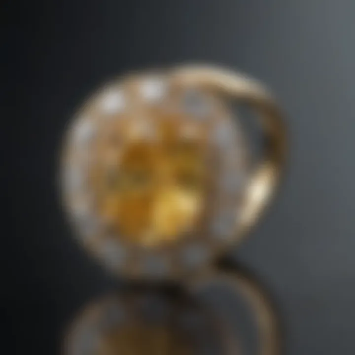 Elegant setting of a small yellow diamond ring with intricate design