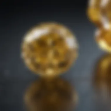 Close-up view of a small yellow diamond showcasing its unique cut