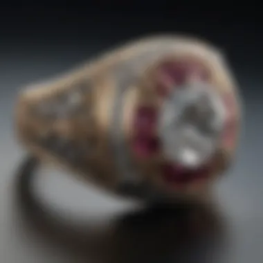 Close-up of an intricately designed ring showcasing unique patterns