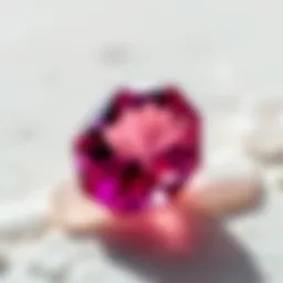 Close-up view of a polished pink tourmaline crystal showcasing its vibrant hues and clarity