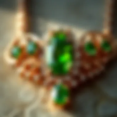 A beautifully crafted piece of jewelry featuring green stones