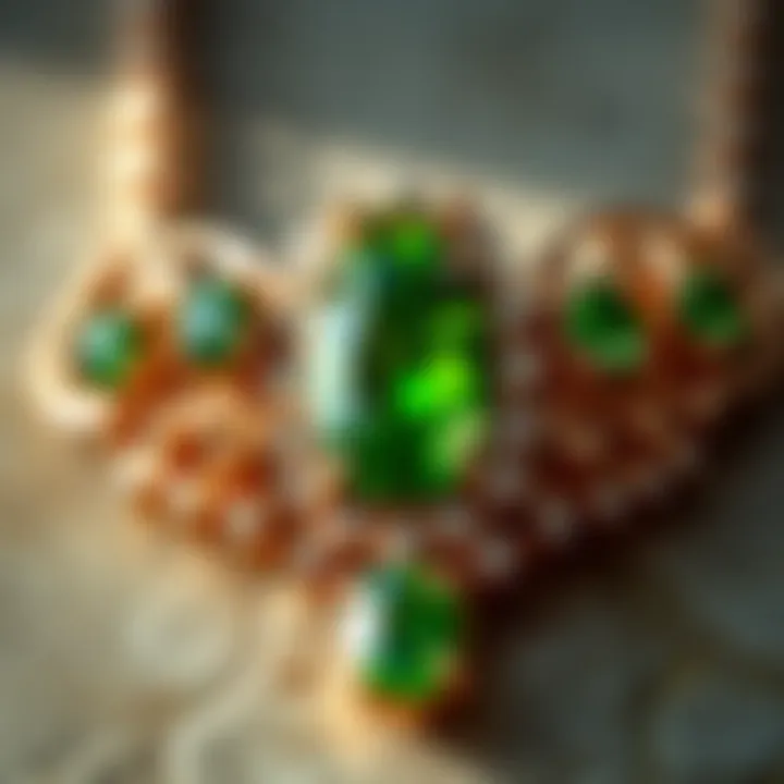 A beautifully crafted piece of jewelry featuring green stones