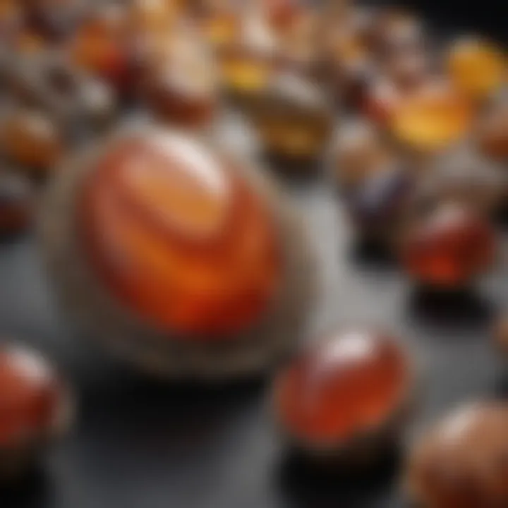 Elegant jewelry pieces made from polished agate stones, reflecting light beautifully.