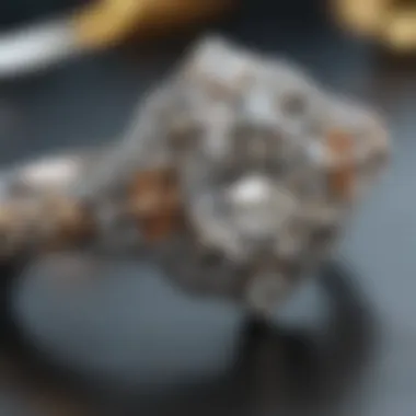 An elegant French pave diamond ring surrounded by care and maintenance tools