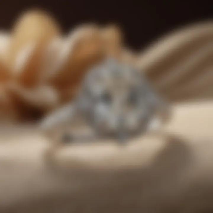 Elegant cathedral engagement ring displayed on a luxurious fabric background