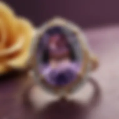 Elegant display of the oval rose de France amethyst ring against a velvet backdrop.