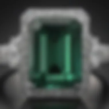 Close-up view of an emerald cut rectangle engagement ring highlighting its facets