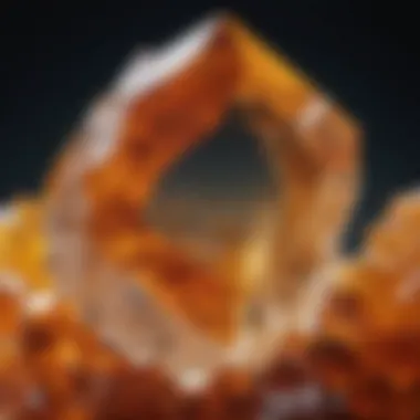 A close-up view of a rough topaz crystal showcasing its natural imperfections