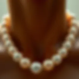 Close-up view of a faux pearl necklace highlighting its luster and texture