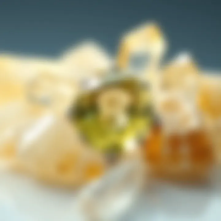 Lemon Quartz in Jewelry Design An artistic arrangement of lemon quartz crystals used in jewelry design.