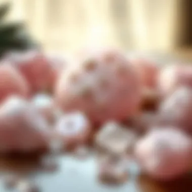 Rose Quartz in Healing and Meditation A serene setting with rose quartz stones used for meditation and healing purposes