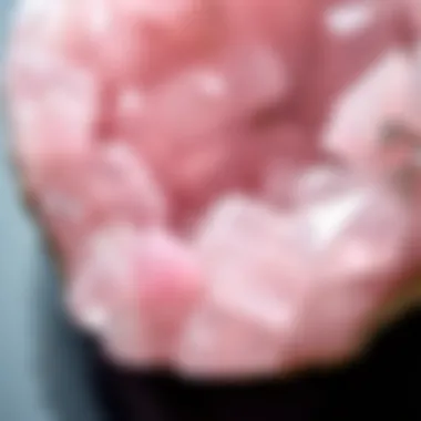 Natural Formation of Rose Quartz Crystal Close-up view of raw rose quartz crystal showcasing its natural formation