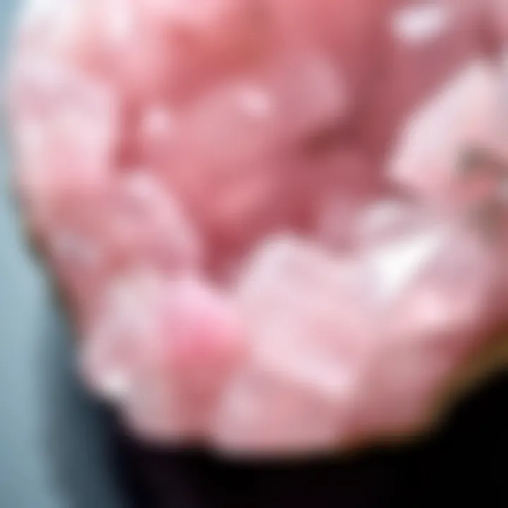 Natural Formation of Rose Quartz Crystal Close-up view of raw rose quartz crystal showcasing its natural formation