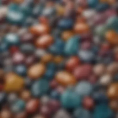 Diverse Textures of Healing Stones A close-up view of various healing stones showcasing their unique textures and colors.