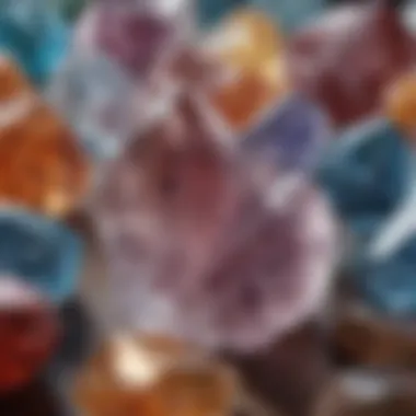 The Aesthetic Qualities of Crystals A serene setting featuring crystals arranged in a way that emphasizes their aesthetic and metaphysical qualities.