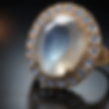 Artisan crafting a moonstone halo ring, showcasing detailed workmanship