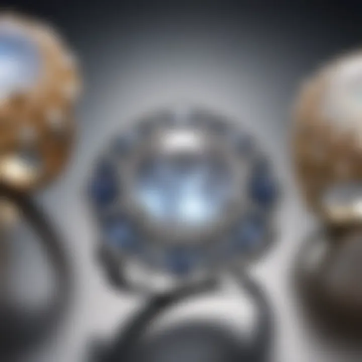 Elegant display of various styles of moonstone halo rings