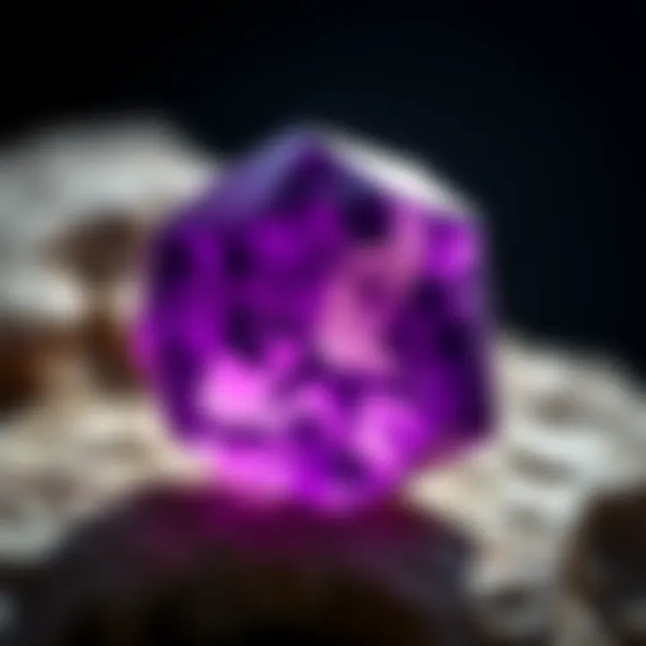Close-up of amethyst quartz highlighting its rich purple hue