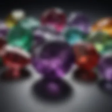 A collection of various gemstones including emerald, ruby, and amethyst