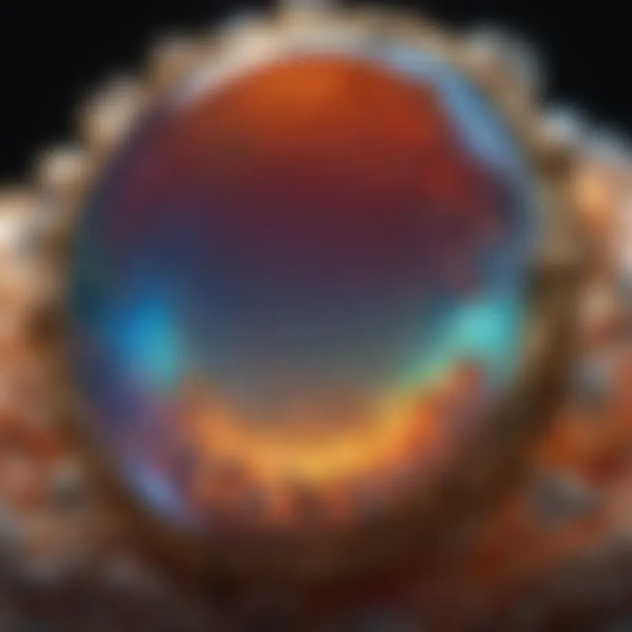 A close-up view of a vibrant opal showcasing its unique color play