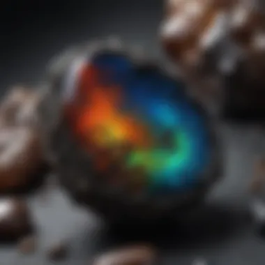 Natural black opal in its rough form, highlighting its unique texture.